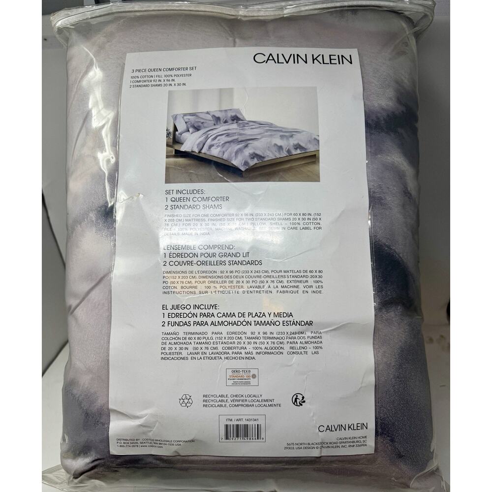 Calvin Klein Moonstone Queen 3 Pc Comforter Set Gray Purple New Cotton Shams - Picture 3 of 9